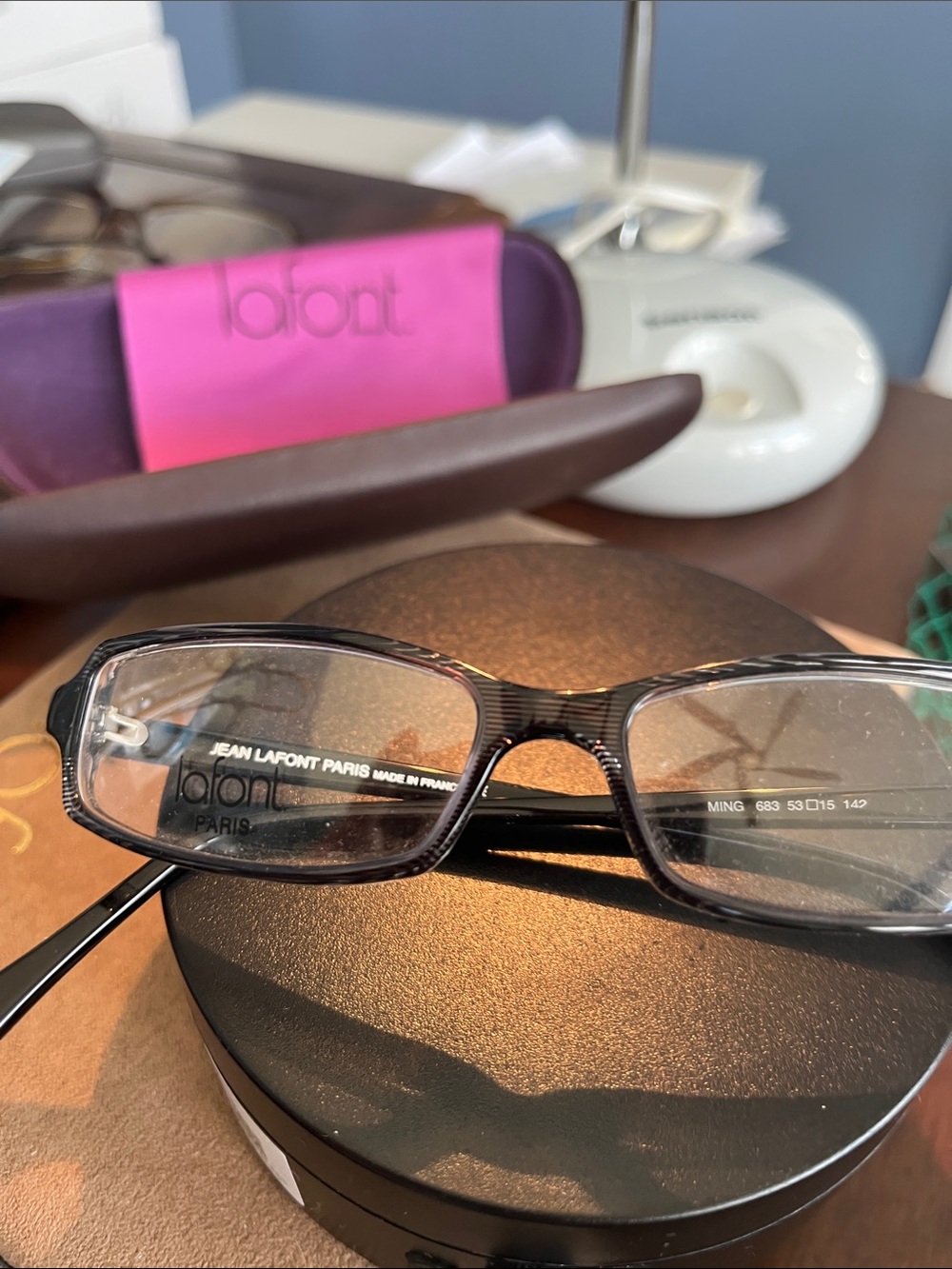 Lafont “Ming” 683 Black Zyl w handsome small strips. New” condition 53/15/142